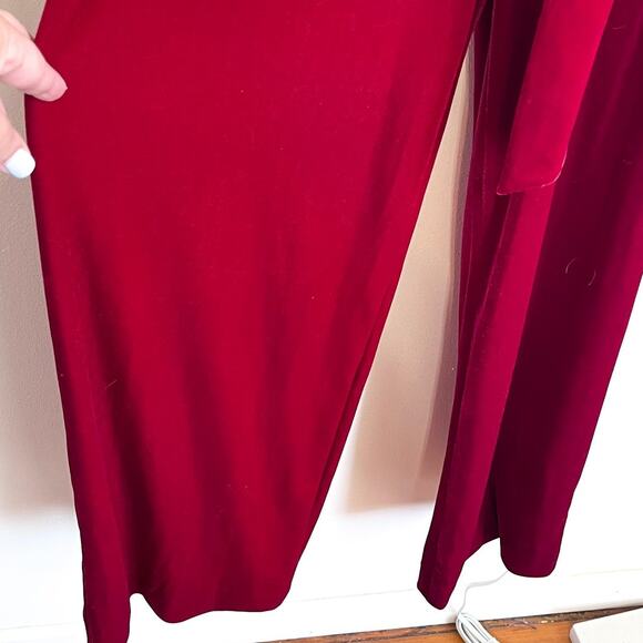 Antonio Melanie Miranda Velvet Womens Jumpsuit Size 6 Red Wide Leg Holiday Party - Picture 8 of 11